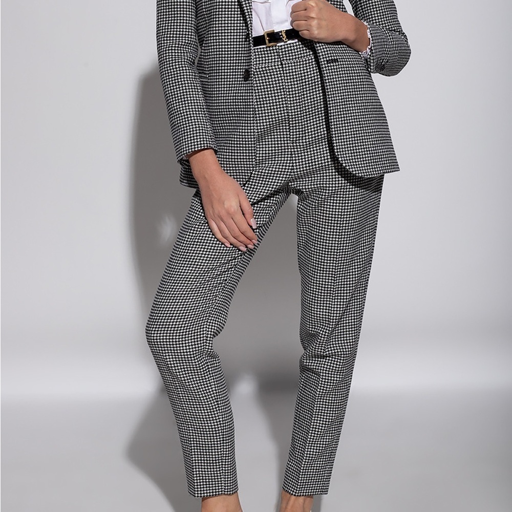 Saint Laurent black & white houndstooth slim fit wool pants - size 4 (36)